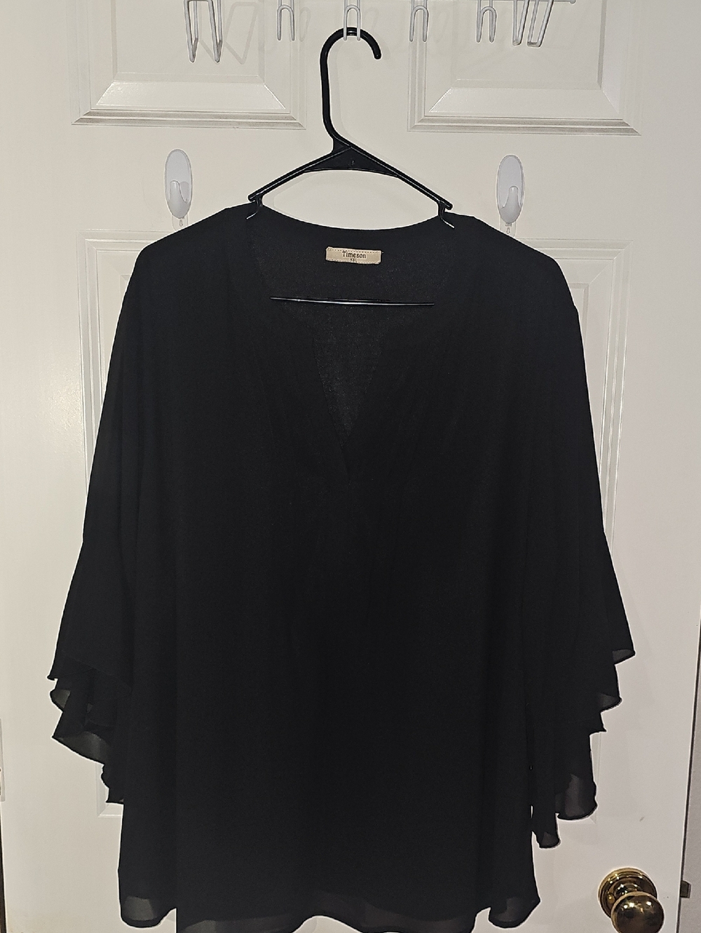 Timeson Womens Black V-Neck Flutter Sleeve Women’s Top Sz 2xl